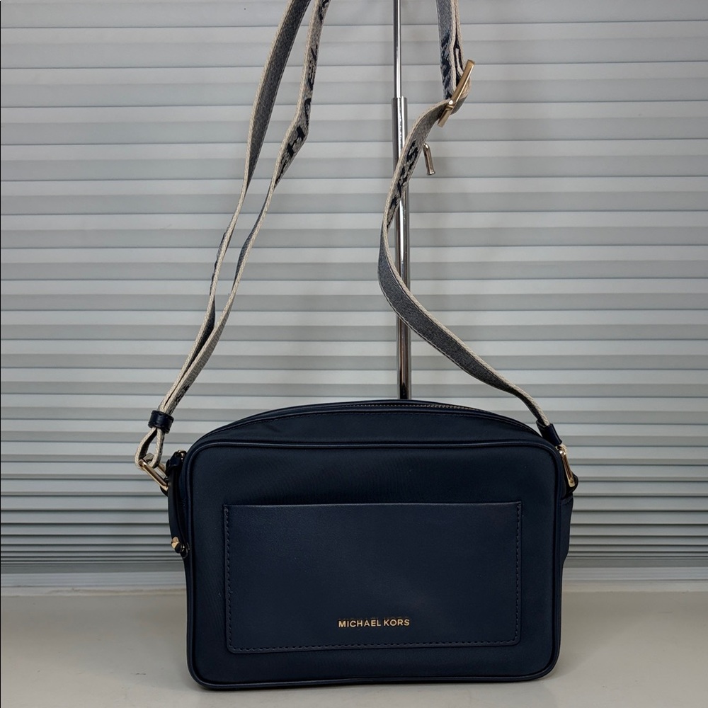 Michael Kors Jet Set Large Nylon Gabardine Navy Crossbody Bag